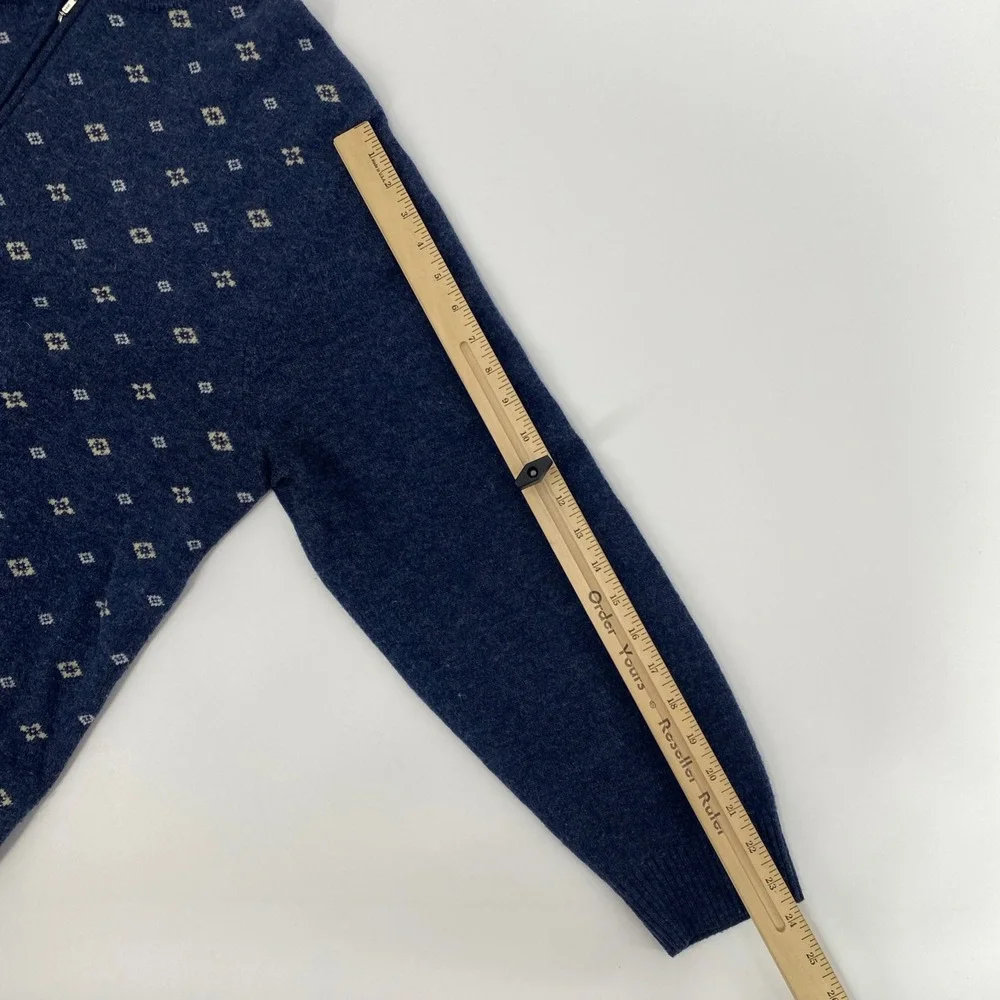 Jos. A. Bank Sweater Mens XXL Blue Lambswool Quarter 1/4 Zip Diamond Geometric